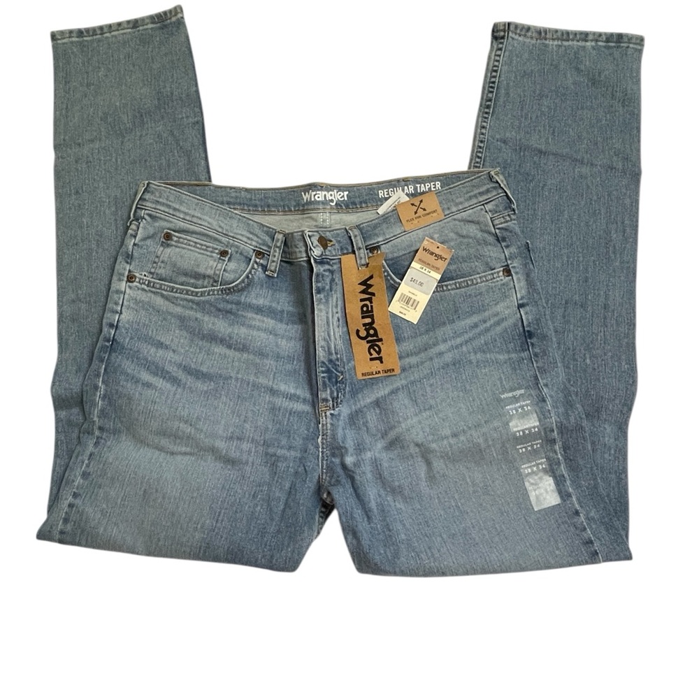 Wrangler Jeans Men 38 X 34 Blue Denim Cotton Regular Tapered Leg New With Tags